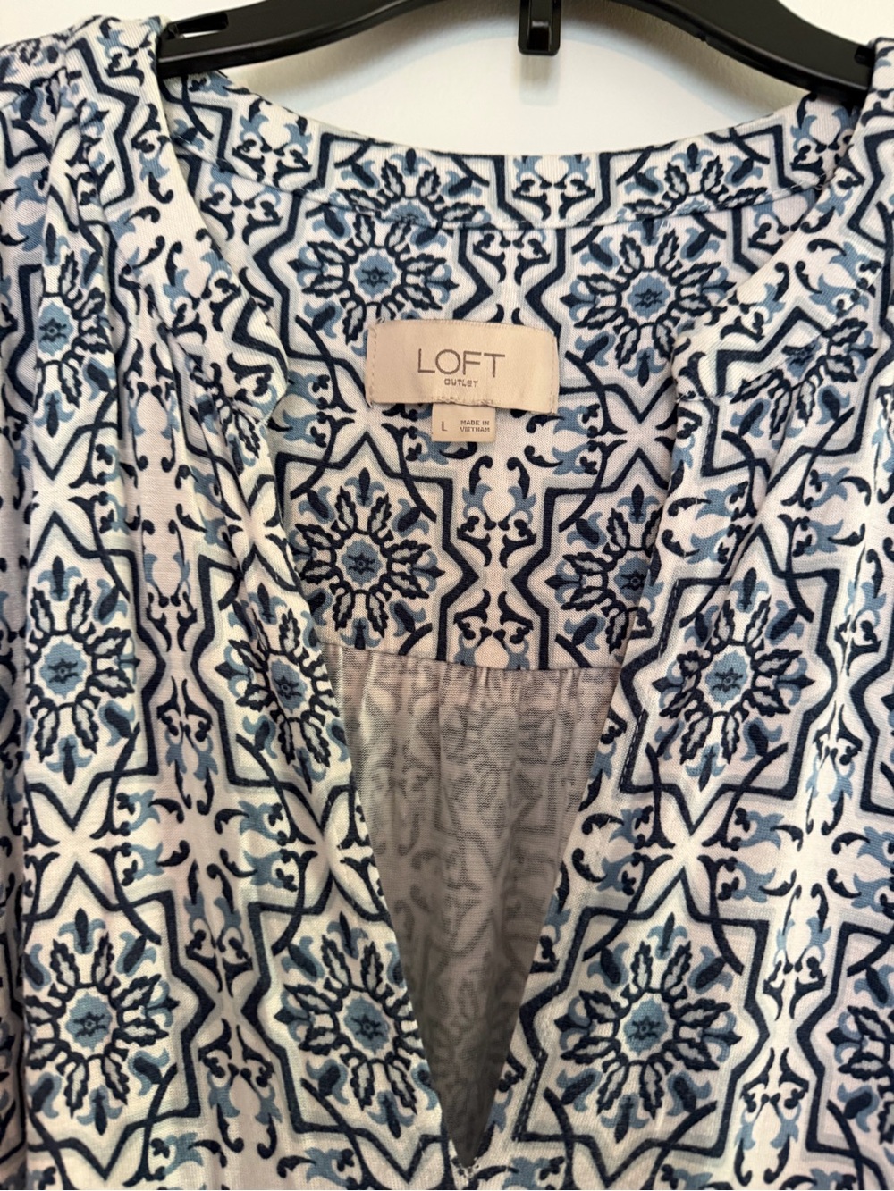 LOFT Navy & White Printed Cap-Sleeve Mini Dress - Picture 4 of 4